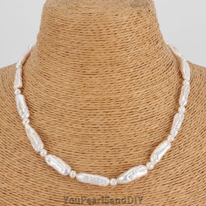 Natural White Biwa Pearls&Potato Pearls Necklace,Stcik Biwa Freshwater Pearls Choker,Handmade Genuine Pearls Necklace,Wedding Gifts-PB006
