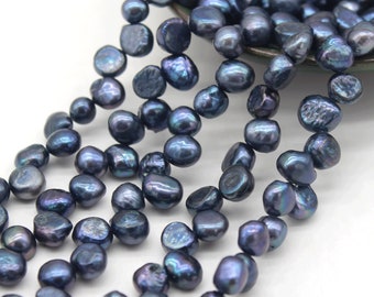 7-8mm Peacock Black Nugget Pearls,Genuine Freshwater Beads Strand Supply,DIY Jewelry,Wholesale-15.5 Inches