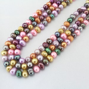 6-7mm High Luster Colorful Pearls,Genuine Freshwater Pearl,Loose Pearls for DIY Neckalce or Bracelet,Rainbow Pearl Supply-15-15.5inches-NP23