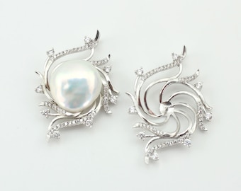 Spiral Silver Plated Blank Pendants Setting,Setting For Half Drilled Pearl,Necklace Blank Base Setting,Pearl Findings,Jewelry Making-DZ018