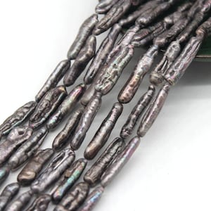 6-7x22-25 mm dunkelgraue Biwa Perlen,Biwa Stick Süßwasserperlen, echte seltene Biwa Perlen, loser Perlenstrang, DIY Geschenk-15,5 Zoll-PS2290