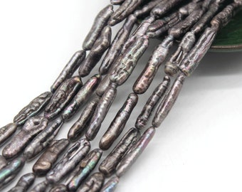 6-7x22-25mm Dark Gray Biwa Pearls,Biwa Stick Freshwater Pearl Beads,Genuine Rare Biwa Pearls,Loose Pearl Strand,DIY Gift-15.5 Inches--PS2290