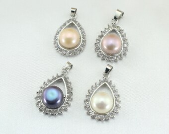 Genuine Freshwater Pearl Pendant With CZ,Pearl Charm Supply,Necklace/Earrings Charm,Drop Dangle Pendant ,DIY Gifts,Wholesale Pendant