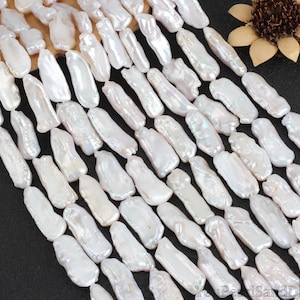 Perlas Biwa blancas naturales, perlas Biwa sueltas irregulares, suministro de perlas de palo largo, perlas cultivadas de agua dulce, perlas de hebra completa al por mayor