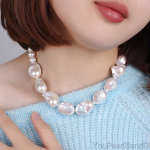 15-17x20-24mm Natural White Pearl Necklace Necklace,Handmade Necklace,Flameball Pearls&Small Potato Pearl Necklace,Wedding Necklace-NL2315