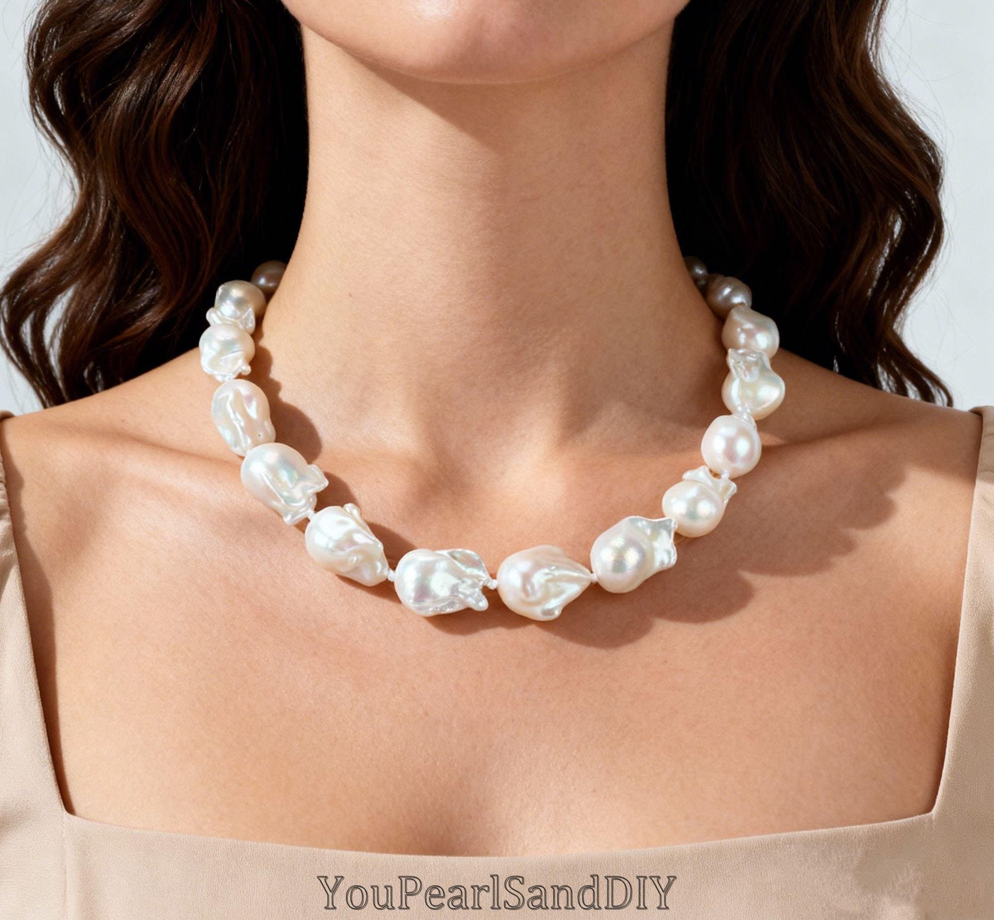 12-15x15-22mm Handmade Knotted Natural White Freshwater Pearl