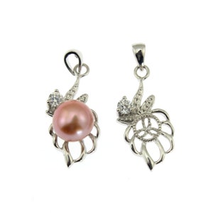 Silver Plated Blank Pendant with Rhinestone Setting,Charm Pendant for 6-8MM Half Drilled Pearl /Gemstone,Necklace Earring Charms --DZ006