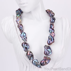 13-16mm Peacock Black Pearls Necklace,Irregular Flameball Pearls Choker,Real Baroque Freshwater Pearls Necklace,Pearls Jewelry,Gift for Her