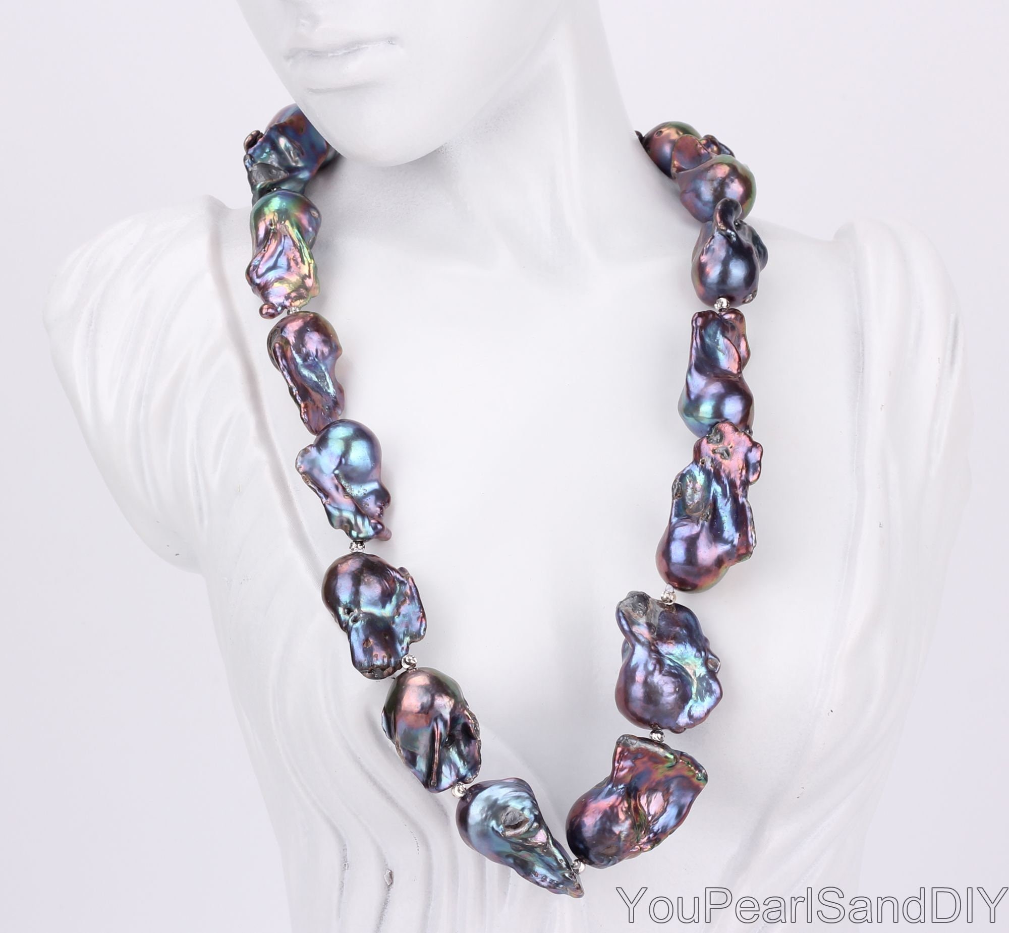 13-16mm Peacock Black Pearls Necklace,Irregular Flameball Pearls Choker,Real Baroque Freshwater Pearls Necklace,Pearls Jewelry,Gift for Her
