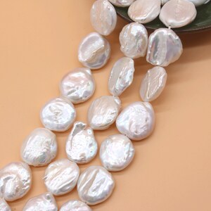 15-16mm Genuine Coin Pearls,White Natural Freshwater Pearl,Natural Loose Pearls for Jewelery Making,Pearls for Christams-15.5 inches-PS2330