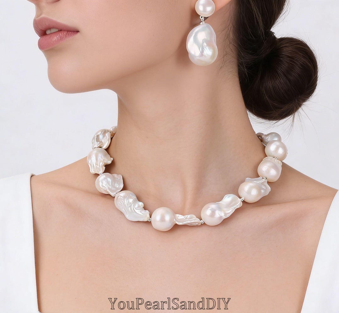 Baroque Pearl Choker Necklace & Earring Set, Large Irregular Pearl