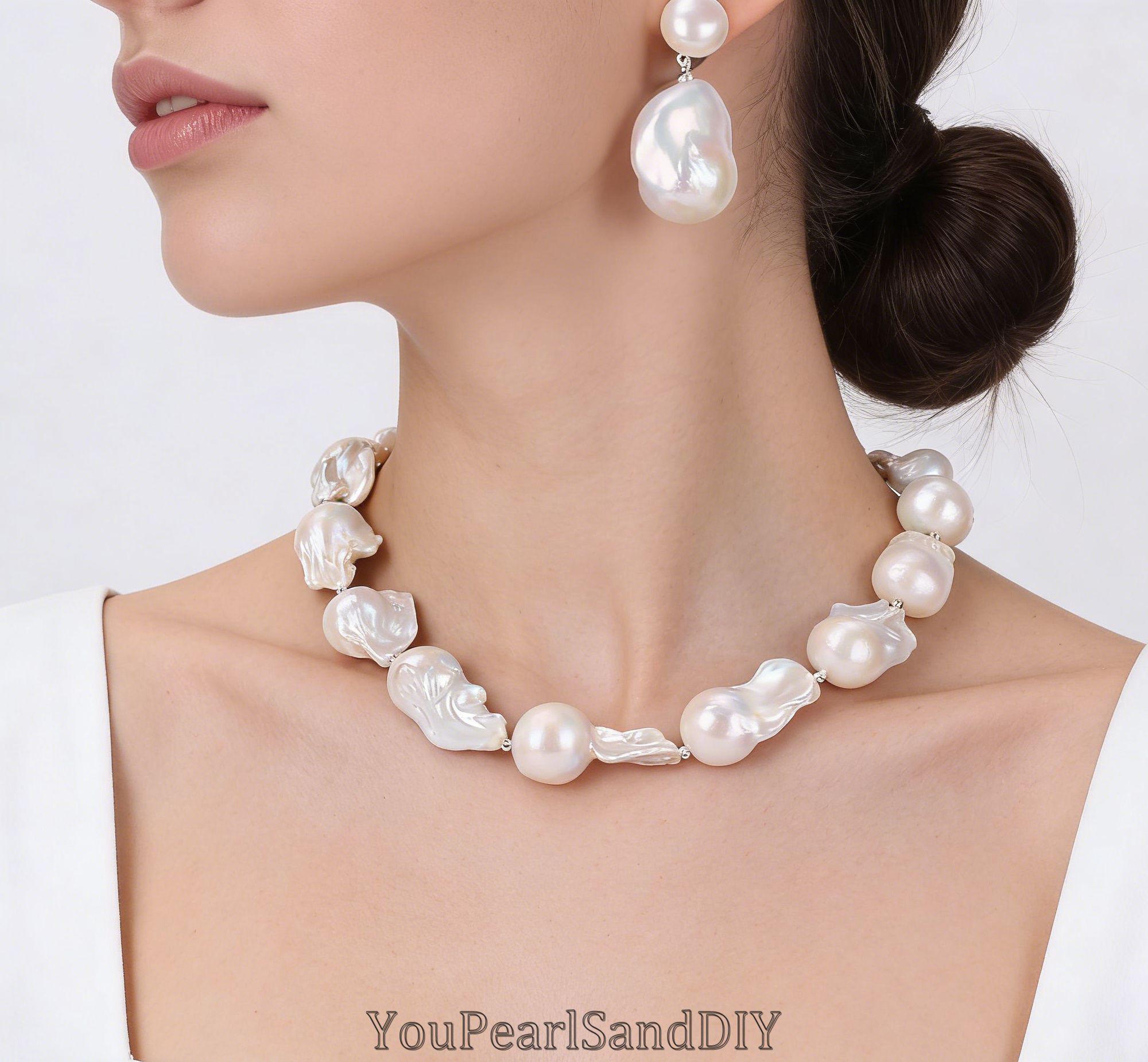 Baroque Pearl Choker Necklace & Earring Set, Large Irregular Pearl
