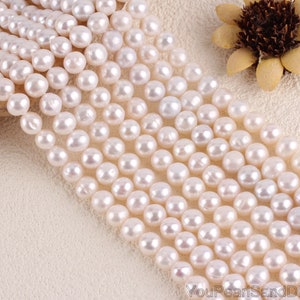 8-9mm Natural White Round Pearl Beads,Freshwater Pearl,DIY Pearl Necklace,Loose Pearl Supply,Bridal Pearls,Wedding Pearls-15.5inches-50pcs