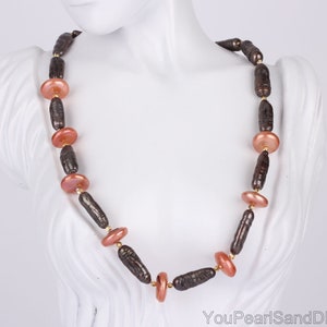Luster Biwa Stick Pearl Necklace,Brown Biwa Freshwater Pearl Choker,Baroque Pearl Necklace,Pearl Necklace For Her, Anniversary Gift-NL2355