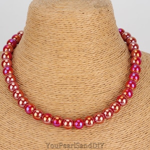 10mm Farbige überzogene rote Kristallperlen-Halskette, heilender Edelstein, handgemachte Kristallperlen-Halskette, glatte Edelstein-Korn-Halskette, Geschenk für sie