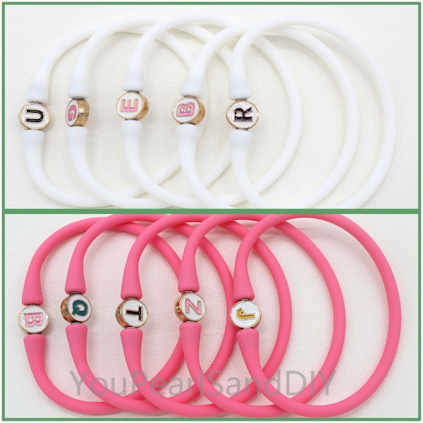 2PCS- 39 Colors Silicone Rubber Waterproof Stretch With Letters Bracelet,Initial Rubber Bracelet,Wish / Friendship /Party Bracelet--W050