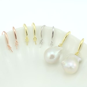 Baroque Pearl Earrings,Large Jumbo Pearl Earrings,Half Drilled Pearl Mounts,Pearl Drop Earrings,Earrings Findings,Earrings Settings-ER038