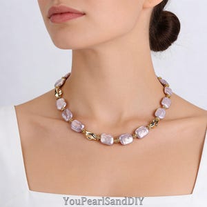 13 x 18 MM Halsband/Armband med Naturliga Lila Rektangulära Myntpärlor, Handgjorda Smycken av Sötvattenspärlor, Gåvor