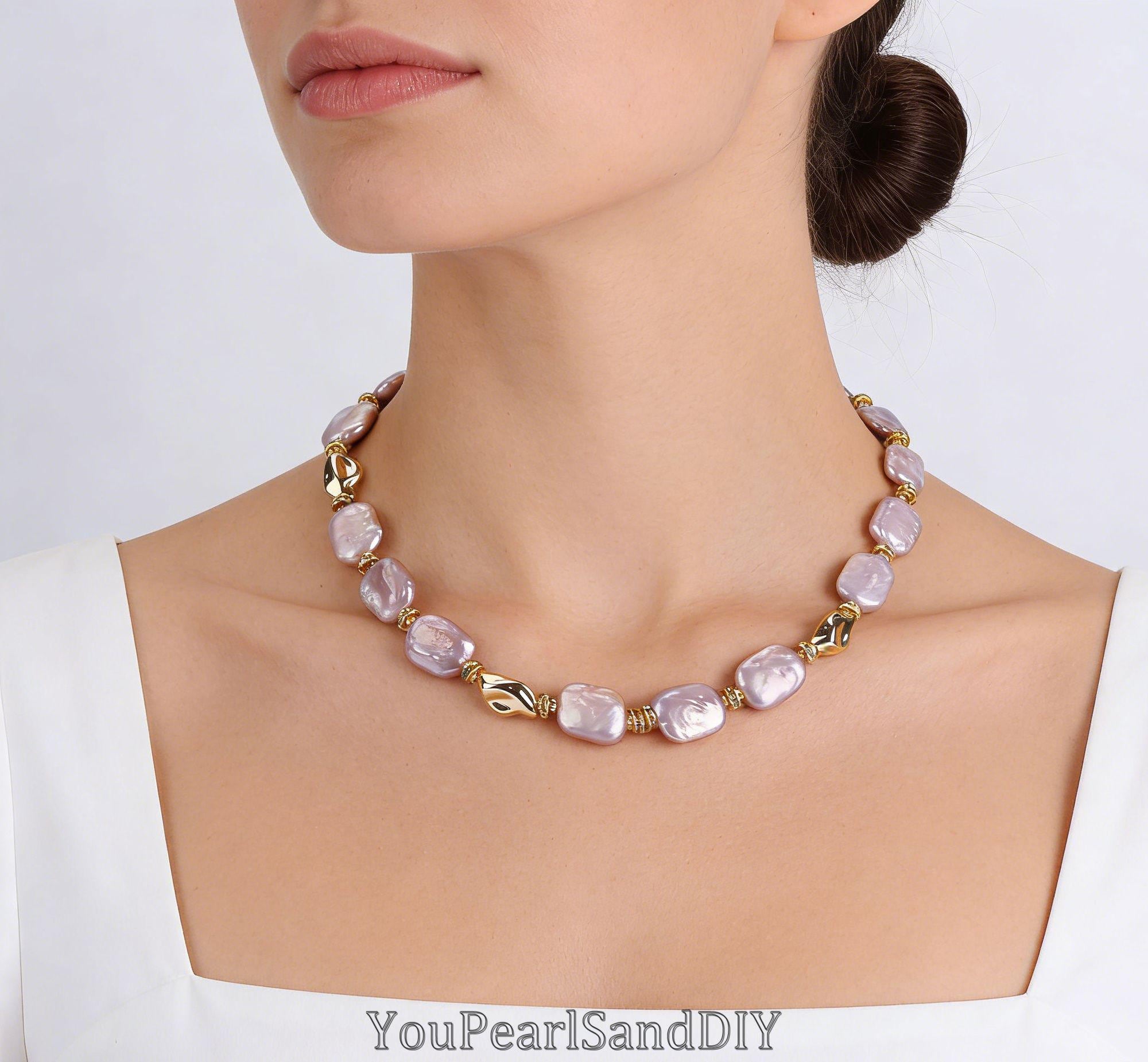 13x18mm Natural Purple Rectangle Coin Pearl Necklace/bracelet