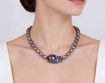 6-7mm Handmade Peacock Black Freshwater Pearl Necklace/Choker,Natural Baroque Pearls,Gift For Her