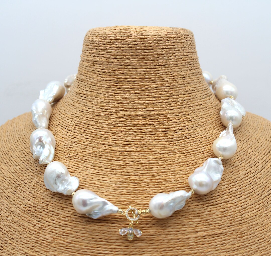 Natural White Baroque Freshwater Pearl Necklace & Earrings Set - 16-120'' Length, Silver Plated