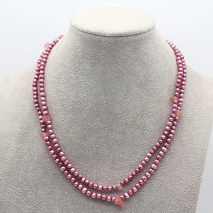 40 inches Long Purple Freshwater Pearl Necklace,Natural Potato Pearls Necklace,Handmade Pearl Necklace with Gemstone Beads,Necklace for Gift