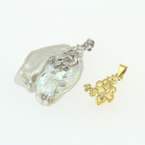 White Baroque Pearl Drop Pendant,Irregular Chunky Flat Pearl Pendant With Gold/silver Plated Charm,DIY Necklace/Earrings,Loose Charms Supply