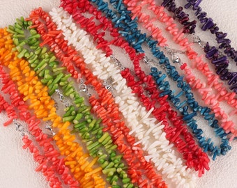 3-4x8-15mm Handmade Stick Branch Coral Necklace,Orange/Pink/White/Yellow/ Blue/Orange Red Coral Beads Necklace,Handmade Coral Necklace Gift