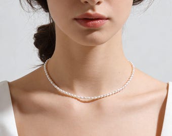 2.8-3.5mm White Tiny Pearl Freshwater Pearls Necklace,Hnadmade Minimalist Choker,Wedding Jewelry Gift