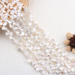 6-7mm White Keshi Reborn Pearl Beads,Good Luster Side Drilled Natural Keshi Pearls Strand,Loose Pearl Strands-16.25 inches-98-100pcs-ZS006