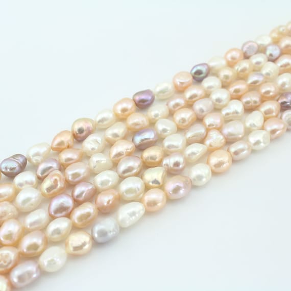 Natural 8-9mm Silvery White Baroque Freshwater Cultured Pearl Loose Beads – 15 Inch Strand