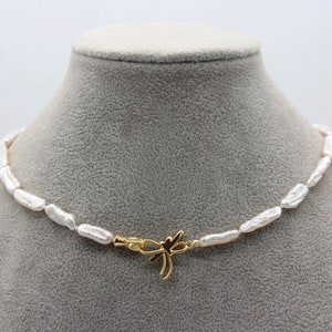 Handmade Biwa Pearl Necklace for Women, Biwa Pearl Choker,White Natural Cultured Freshwater Stick Pearl Necklace,Wedding Gift,Christmas Gift