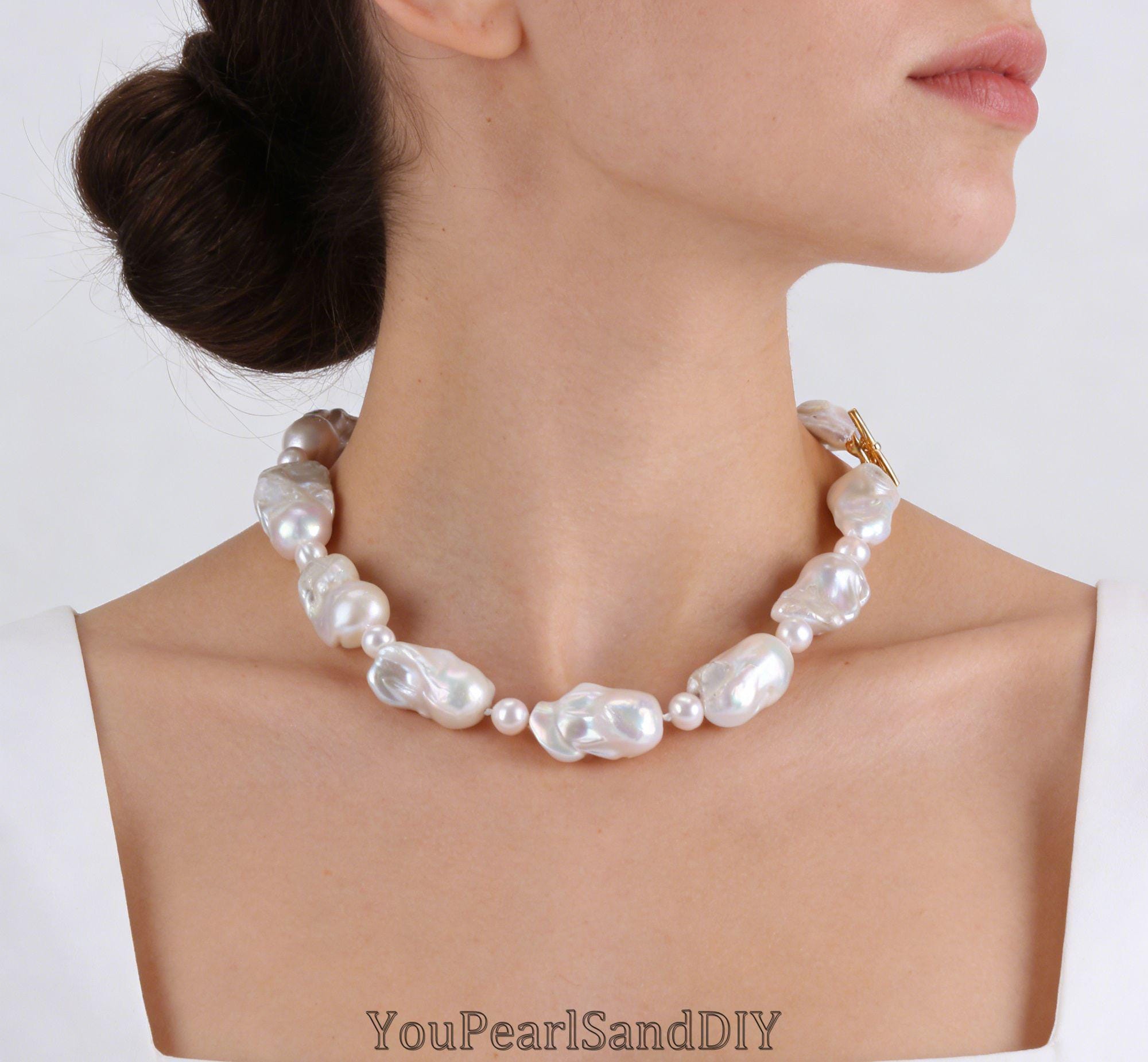 13-18x25-30mm White Baroque Pearl&7-8mm Round Freshwater Pearl