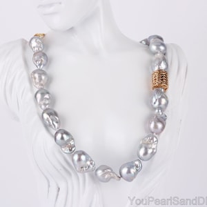 Chunky Gray Natural Flameball Pearl Necklace,Handmade Baroque Pearl Necklace,Statement Necklace,,Christmas/Birthday Gift,Mother's Day Gifts