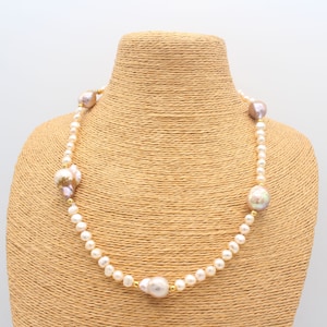 Natural Pink Nugget&Baroque Freshwater Pearl Necklace,Handmade Pearl Necklace,Pearls Jewelry,Minimalist Necklace,Pearl Necklace Gift for Her