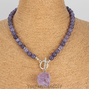 8mmNatural Purple Chalcedony Bead&Natural Amethyst Beading Pendant Necklace,Purple Pendant Necklace,Healing Gemstone,Gift For Women-STN00218