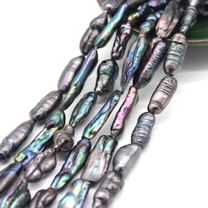 7-8x24-27mm Genuine Peacock Black Biwa Pearls,Natural Biwa Stick Freshwater Pearl,Loose Biwa Pearl,Wholesale Biwa Pearl,Real Pearl-16 Inches