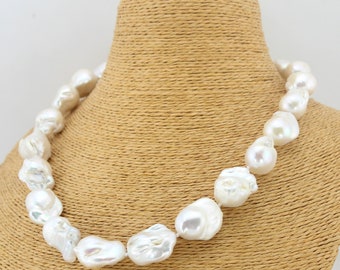 High Quality Necklace,Elegant Large Baroque Pearl Necklace,Natural Freshwater Pearl Necklace,White Baroque Pearl Jewelry,Party Necklace Gift