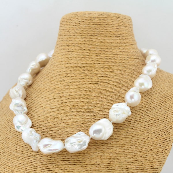 High Quality Necklace,Elegant Large Baroque Pearl Necklace,Natural Freshwater Pearl Necklace,White Baroque Pearl Jewelry,Party Necklace Gift