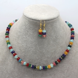 Rainbow Gemstone Necklace,Dainty  Multicolored Gemstone Beaded Necklace,Girls Gift,Summer Necklace,Handmade Necklace,Gift For Her,Minimalist