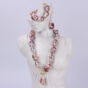 15-18x20-25mm High Luster Large Baroque Pearls Necklace,Purple Flameball Freshwater Pearl  Set,Pearls Bracelet,Pearls Earrings,Gift for Her
