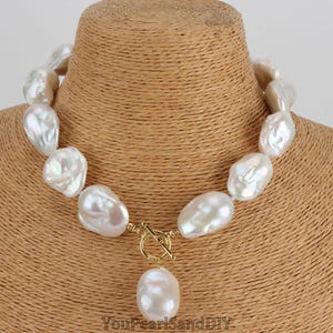 17-18x21-30mm Handmade Natural Baroque Pearl Pendant Necklace,High Quality Freshwater Pearls Necklace,Christmas Necklace Gift,Gifts For Her