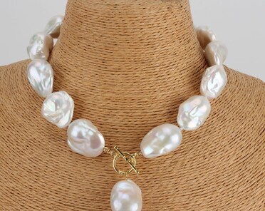 Natural White Freshwater Baroque Pearl Pendant Necklace - 18 Inch, Silver Plated, Handmade