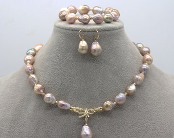 Freshwater Pearls Necklace Set,Jewelry sets,Pearl Earring/Bracelet,Statement Necklace,Wedding Gift,Gift for Mom/Her-NL2268