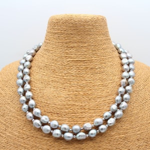 Collar de perlas naturales de agua dulce grises de 10-11 mm y 2 filas, hecho a mano, gargantilla de perlas, joyería de perlas, collares de regalo.