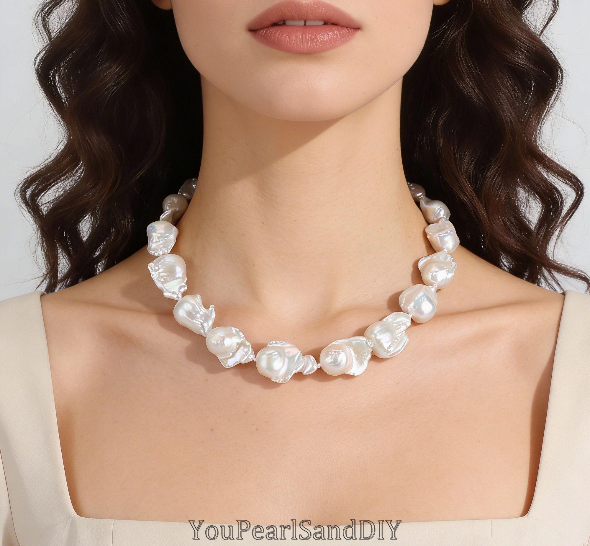 Collana Lunga Di Perle Barocche D'Acqua Dolce Naturali - Foto 7