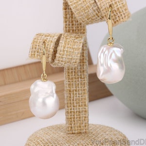 Real White Baroque Pearls Earrings,Large Teardrop Shape Freshwater Pearls Earrings,Gold Plated Pearls Dangle Earrings,Gift For her-PE2334