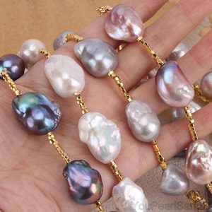 Handmade Multi-colored Large Baroque Pearl Necklace,Purple/Black/White/Gray Freshwater Pearl Necklace,Natural Pearls Necklace,Gifts For Her