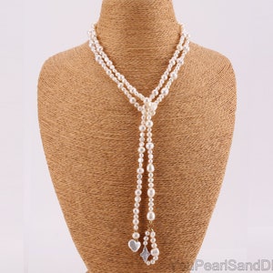 45 inch-6-7 mm handgemaakte witte parelketting, damesketting, natuurlijke zoetwaterparelketting, lange parelketting, cadeau voor haar, huwelijkscadeau