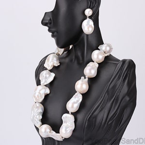 20x26-27mm Handmade Large White Baroque Pearls Earrings,Natural Flameball Pearls Necklace,Real Pearls Jewelry,Wedding Jewelry,Gift For Her